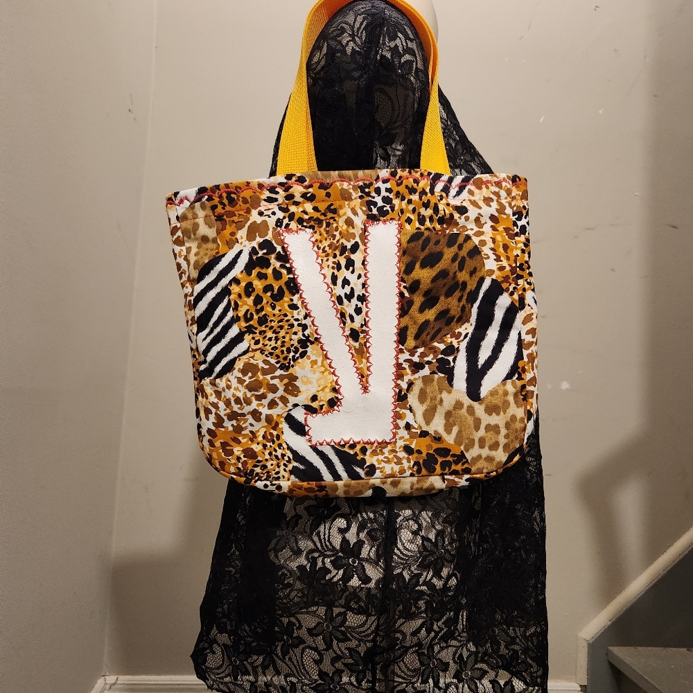 Handmade Animal Print Tote Bag With JV Appliquè/One Of A Kind